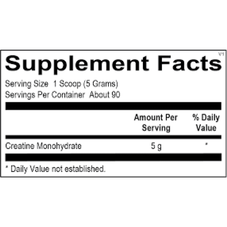 OHP Health's Creatine HP features a black and white label with a serving size of 1 scoop (5g), about 90 servings per container, each providing 5g of Creatine Monohydrate to support energy, with no daily value established.