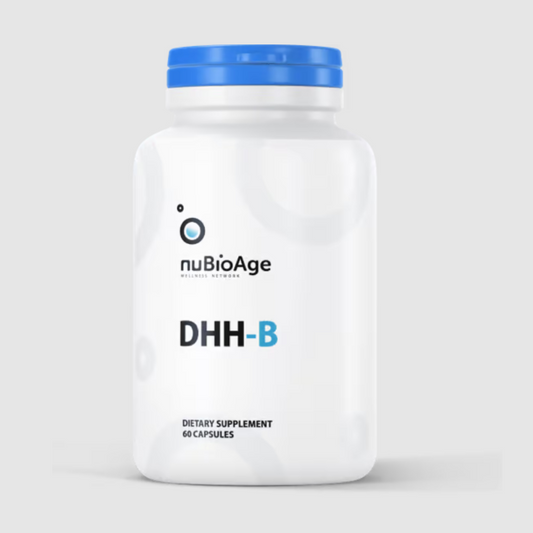 A bottle of OHP Health's DHH-B dietary supplement, containing anti-anxiety magnolia bark and a blue cap, labeled for 60 capsules, is displayed against a plain background.