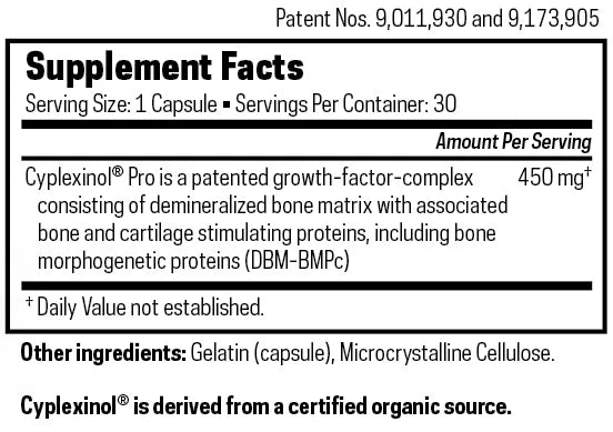 Supplement Facts label for Ostinol Advanced 450 by ZyCal Bioceuticals, providing 450 mg per capsule to support bone, cartilage, and joint comfort; other ingredients: gelatin and microcrystalline cellulose. 30 count.