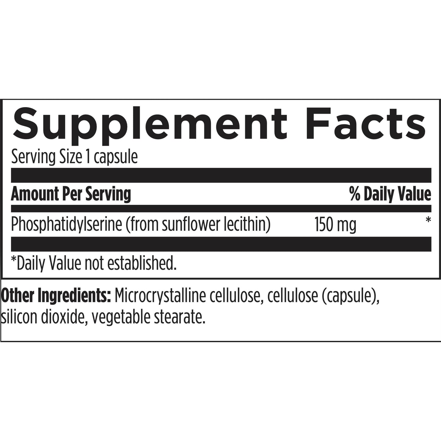 Phosphatidylserine Pro HP by OHP Health: Supplement Facts label lists 1 capsule serving with 150 mg phosphatidylserine (from sunflower lecithin) for brain support; other ingredients below. Daily value not established. Contains 60 capsules.