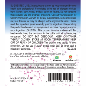 Polyphenol CraveBlast label features usage instructions, allergen warnings, storage advice, and regulatory details. Includes Ortho Molecular Products logos and a barcode at the bottom. .