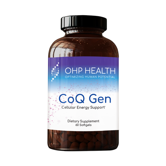 OHP Health CoQ Gen | 200mg, 60 count—dietary supplement softgels designed to support mitochondrial health and cellular energy.