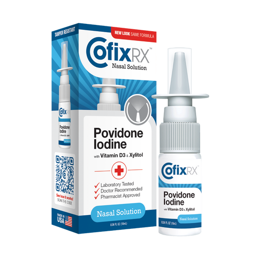 CofixRX™ is an antipathogen nasal spray containing povidone iodine.