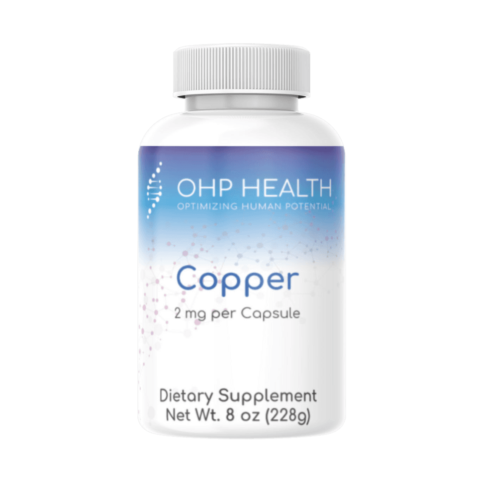 Copper (glycinate) capsules from OHP Health.