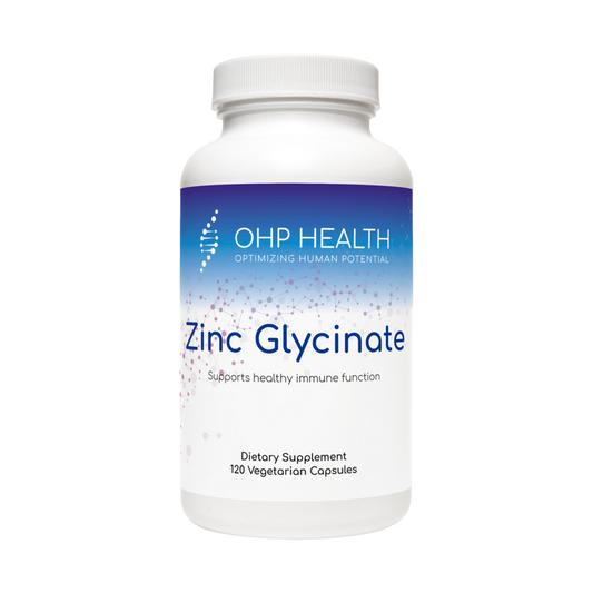 A bottle of Zinc Glycinate | 120 ct, OHP Health.