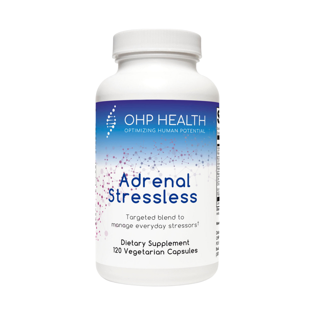 A bottle of Adrenal Stressless by OHP Health | 120 count.