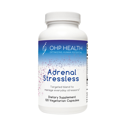 A bottle of Adrenal Stressless by OHP Health | 120 count.