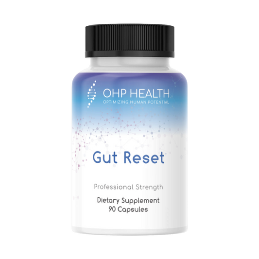 Explore OHP Health's Gut Reset (Spore Biotic), a dietary supplement with 90 capsules designed to support gut health using beneficial probiotic strains.