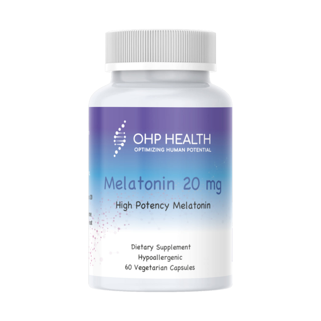 A bottle of Melatonin 20mg | 60 caps from OHP Health.