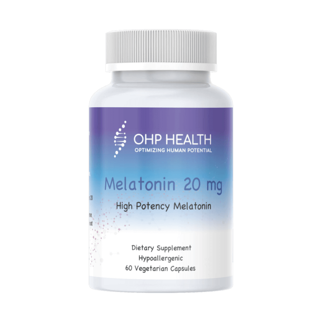 A bottle of Melatonin 20mg | 60 caps from OHP Health.