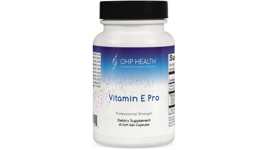 OHP Health Vitamin E Pro | 60 count — professional-strength Vitamin E supplement in a white bottle with 60 softgels, formulated to support antioxidant protection and cardiovascular health.