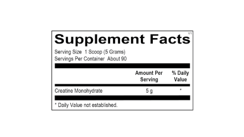 OHP Health's Creatine HP features a black and white label with a serving size of 1 scoop (5g), about 90 servings per container, each providing 5g of Creatine Monohydrate to support energy, with no daily value established.