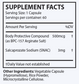 Supplement facts for OHP Health's BPC-157, available as 60 capsules: each capsule contains Body Protective Compound (BPC-157 peptide) 500mcg and Salcaprozate Sodium (SNAC) 3mg. Additional ingredients include vegetable capsule, rice powder, and microcrystalline cellulose to support optimal gut health.