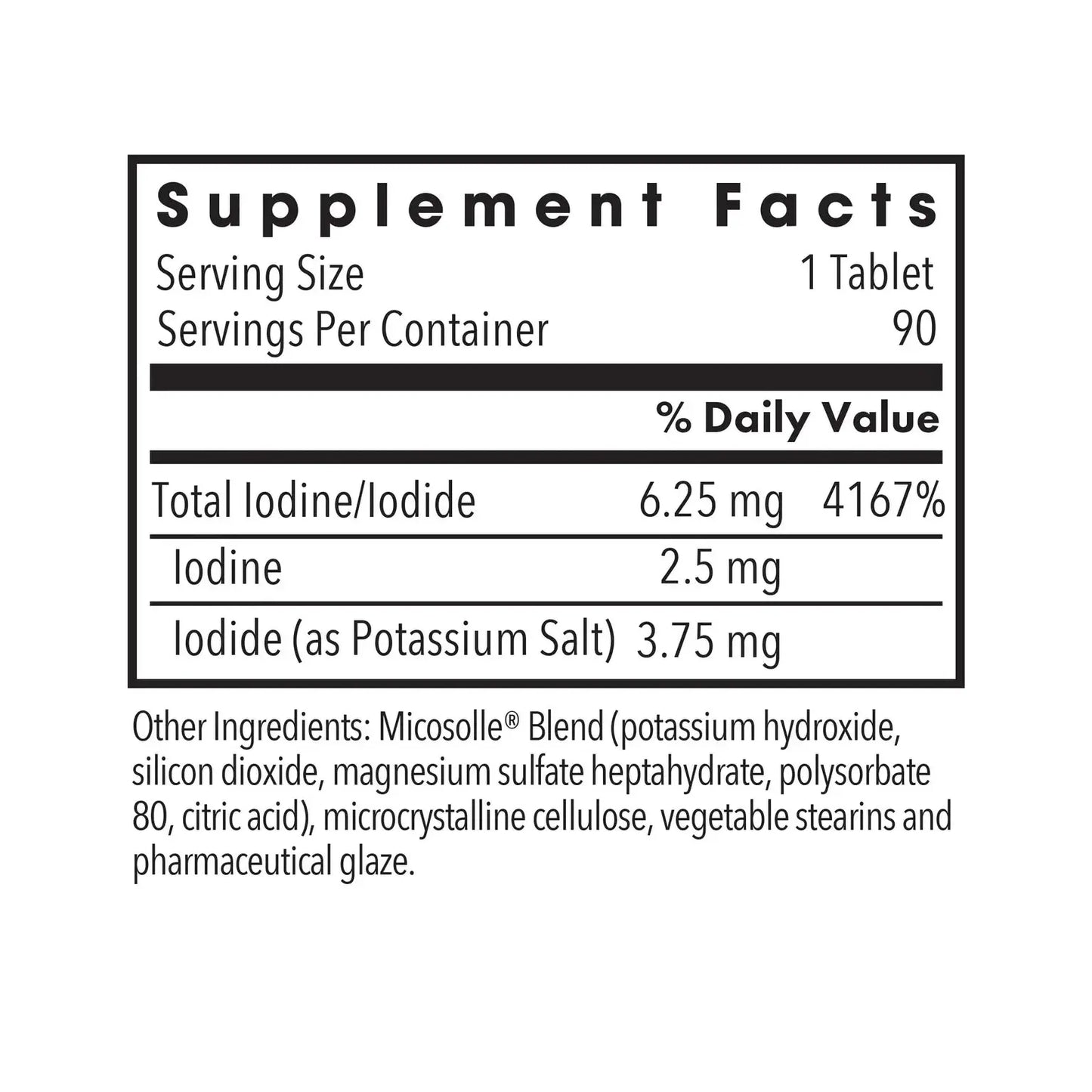 Allergy Research Group Iodoral 6.25 mg Iodine Supplement | 90 ct provides 1 tablet per serving, each with 2.5 mg iodine and 3.75 mg iodide (4167% DV) to support thyroid health and metabolic balance; contains 90 servings per container.