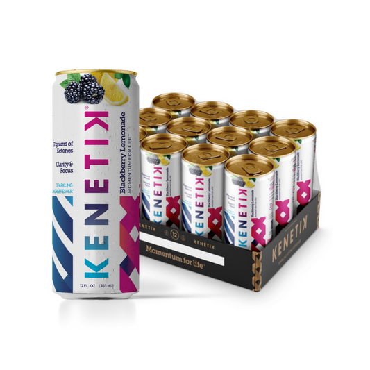 A pack of OHP Health by Longevity Labs Inc. Kenetic Ketone Drinks with a single can standing in front of it.