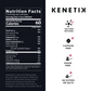 A KenetiK Ketone Drink nutrition label displays 60 calories per can. It highlights 12g pure ketones for brain-boosting performance, caffeine-free, sugar-free, and no esters or salts. Ingredients listed at the bottom. The product is by OHP Health from Longevity Labs Inc.