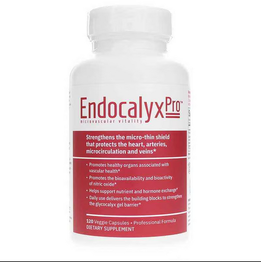 EndocalyxPro 120 caps by My Body RX, a bottle containing 120 veggie capsules, is designed to support heart and arterial health while promoting glycocalyx integrity and enhancing nitric oxide bioavailability for optimal vascular and cardiovascular wellness.