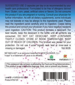 Polyphenol CraveBlast label features usage instructions, allergen warnings, storage advice, and regulatory details. Includes Ortho Molecular Products logos and a barcode at the bottom. .