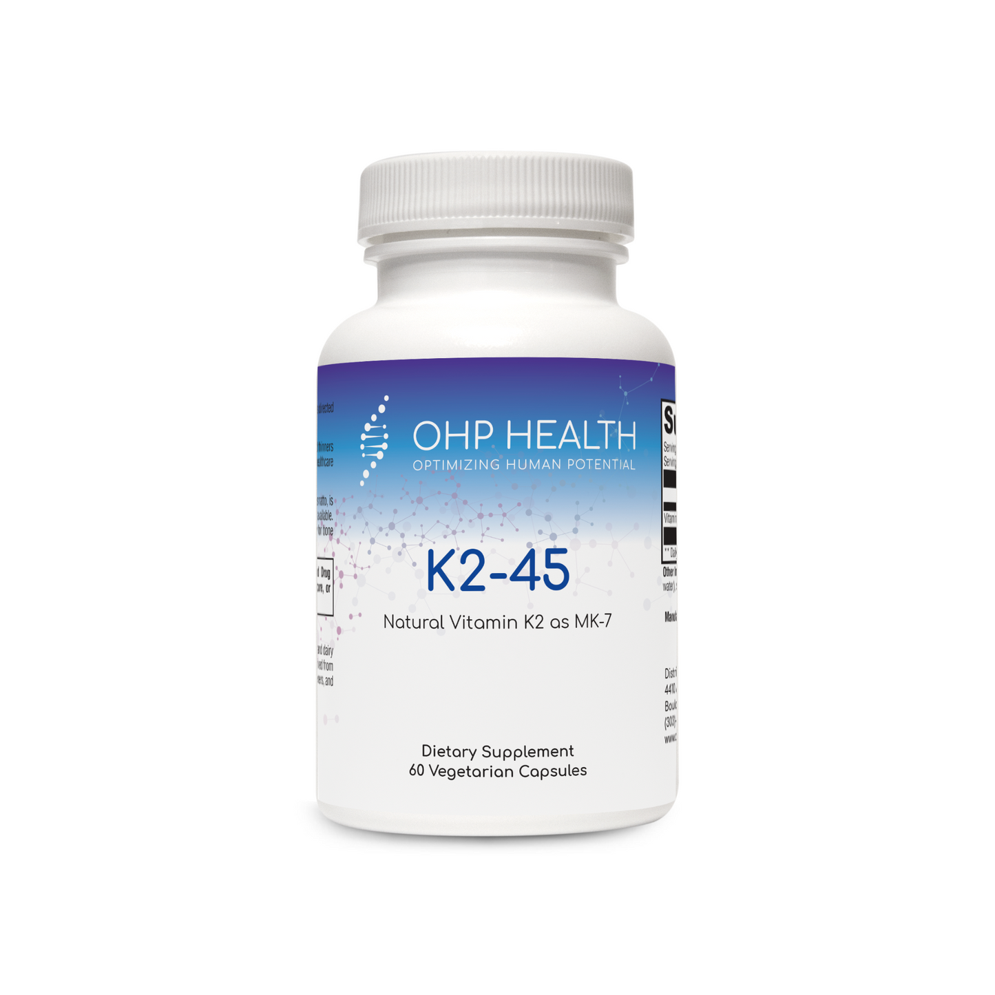 A bottle of OHP Health by Longevity Labs Inc.'s K2-45 | 60 capsules.