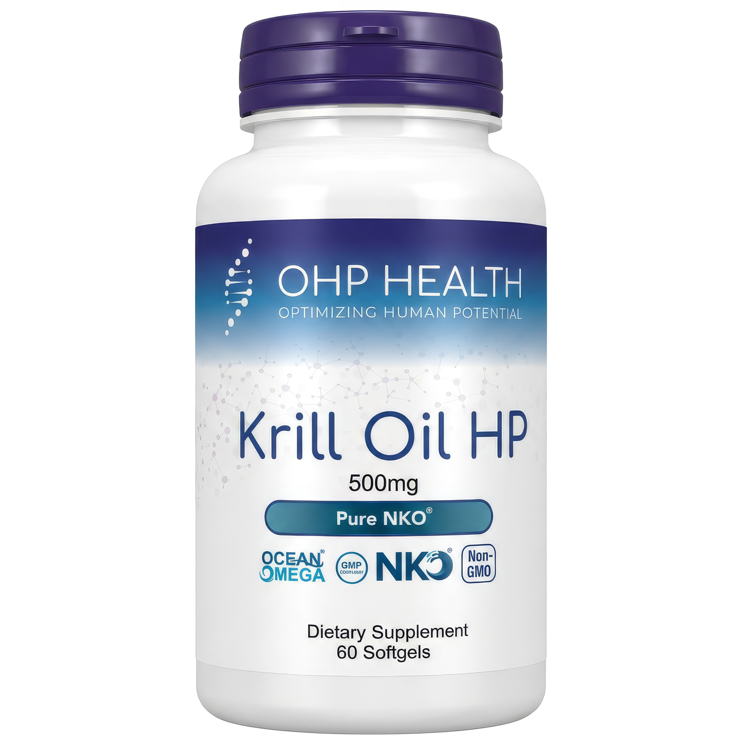 OHP Health Krill Oil HP, 60 count, offers a dietary supplement packed with omega-3 fatty acids and astaxanthin. Non-GMO and labeled Ocean Omega.