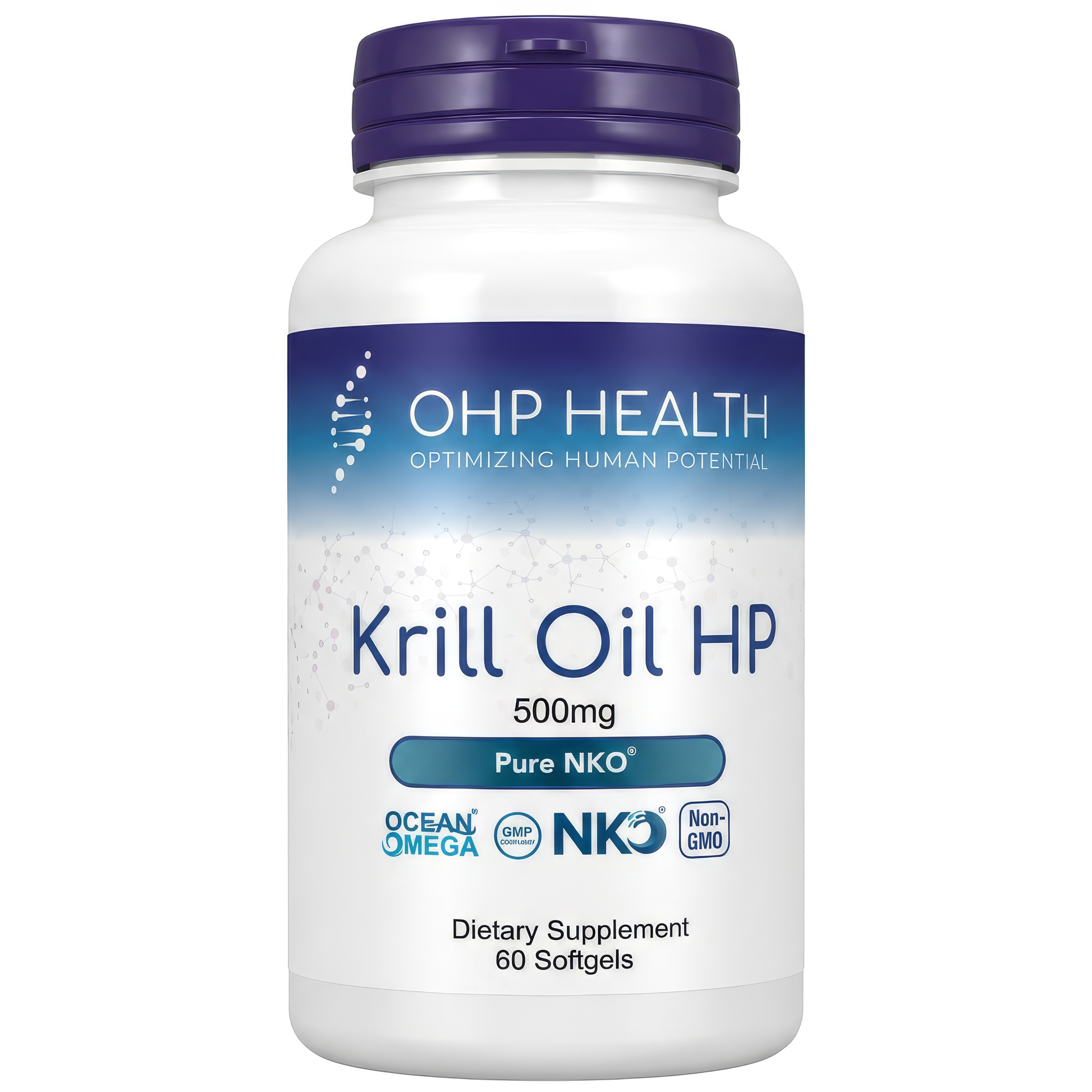 OHP Health Krill Oil HP, 60 count, offers a dietary supplement packed with omega-3 fatty acids and astaxanthin. Non-GMO and labeled Ocean Omega.
