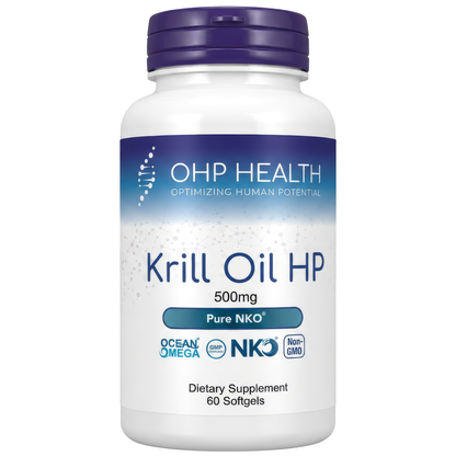 OHP Health Krill Oil HP, 60 count, offers a dietary supplement packed with omega-3 fatty acids and astaxanthin. Non-GMO and labeled Ocean Omega.
