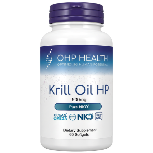 OHP Health Krill Oil HP, 60 count, offers a dietary supplement packed with omega-3 fatty acids and astaxanthin. Non-GMO and labeled Ocean Omega.
