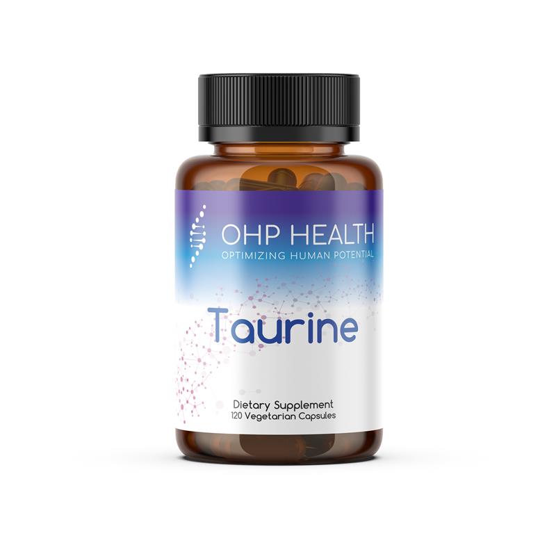 OHP Health by Longevity Labs Inc. Taurine capsules for optimal health.