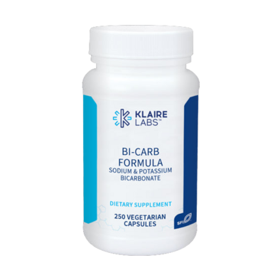 A bottle of Bicarb Formula with folic acid by Klaire Labs.