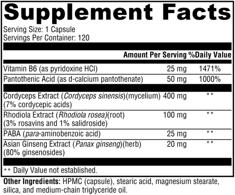 Adrenal Boost is a comprehensive blend of standardized extracts of the highest-quality adaptogenic  herbs plus three B vitamins. These ingredients aid in adrenal hormone production and support the body’s  adaptogenic response. The formula is designed to support healthy energy levels, antioxidant activity, and  healthy immune function.*