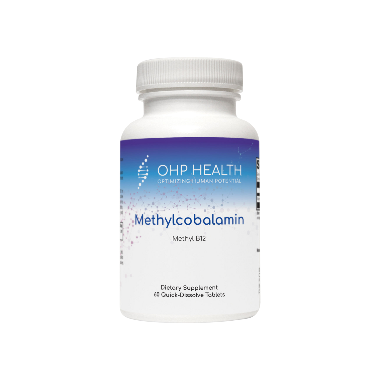 A bottle of Methylcobalamin Methyl B12 for longevity by OHP Health.