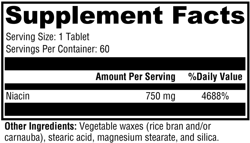 Niacin is one of the most studied and documented nutrients for support of lipid levels already within the normal range, especially high-density lipoprotein cholesterol (HDL-C) levels. Sustained-release niacin, as found in Niacin 750, has a lesser flushing effect compared with instant-release niacin. Use of a proprietary, wax-coated technology permits release that is complete in seven to eight hours, the time that is considered ideal for a time-release form of niacin.*