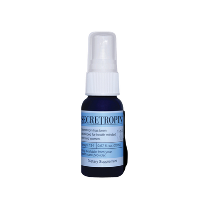 A bottle of Secretropin | 20mL on a black background.