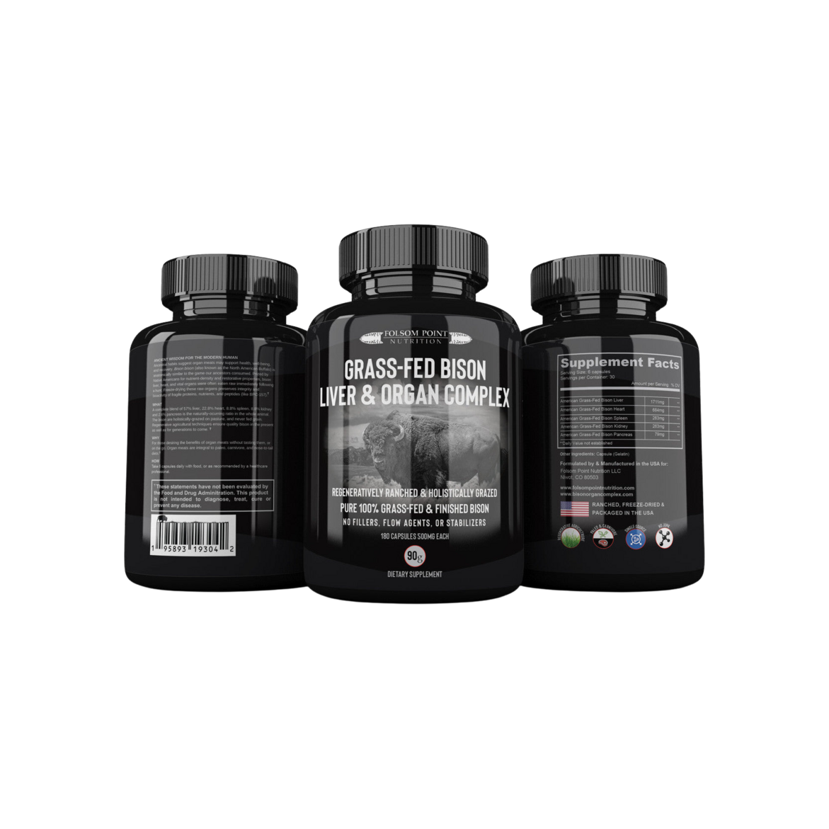 A bottle of Paleo Plex (Grass-Fed Bison Liver & Organ Complex) supplements on a black background.