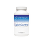 A bottle of Lipid Control|60 count by OHP Health, a supplement for lifespan health, on a black background.