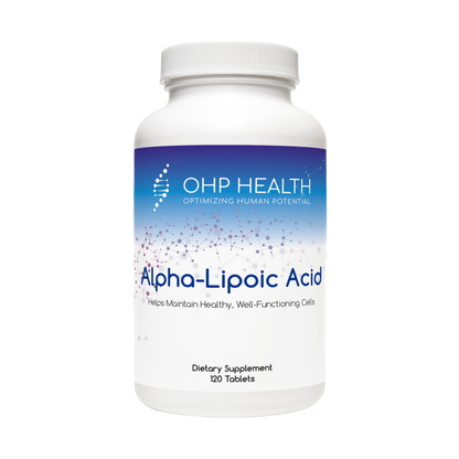 A bottle of Alpha-Lipoic Acid | 120 caps by OHP Health.