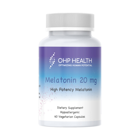 A bottle of Melatonin 20mg | 60 caps from OHP Health.